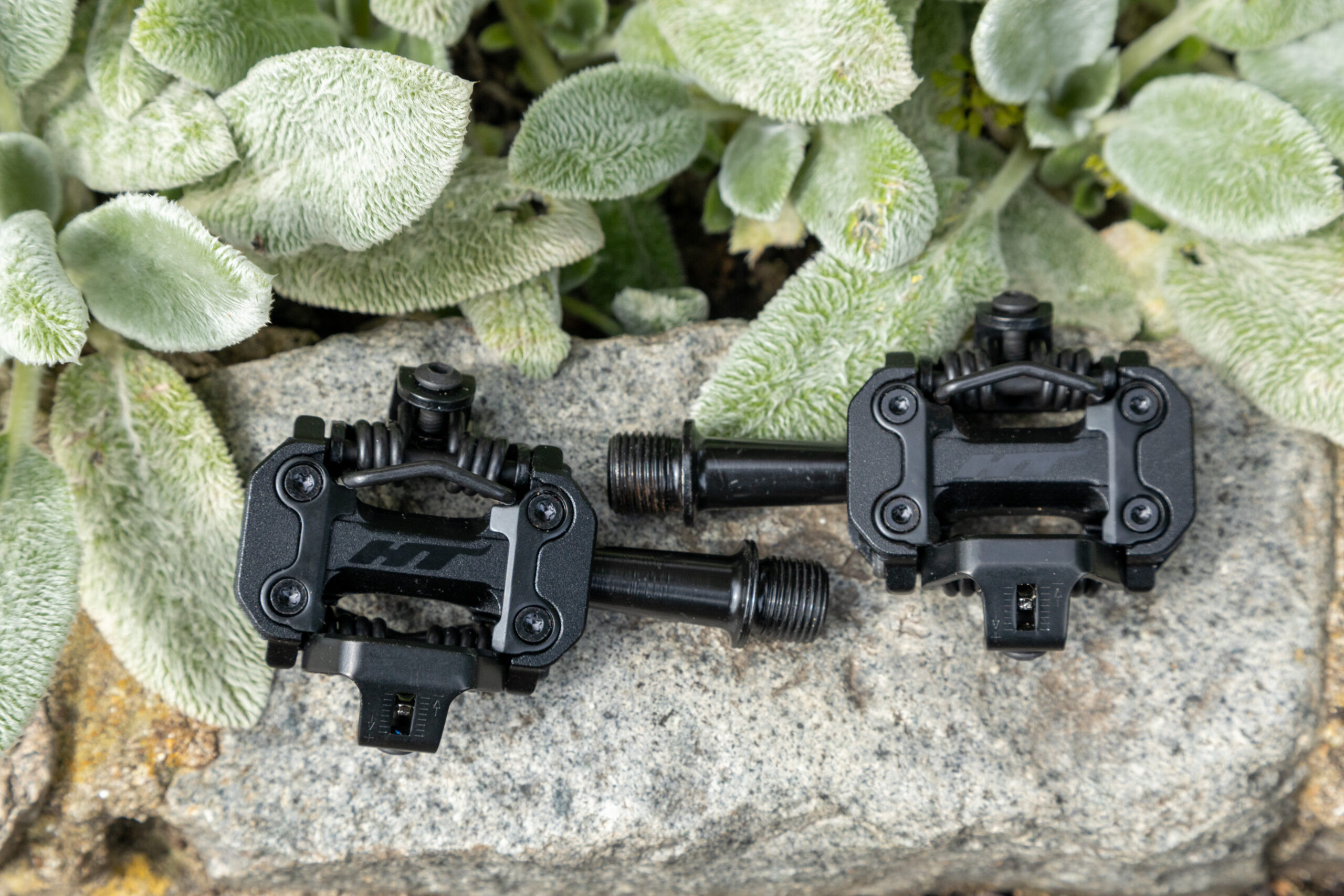 HT M2 pedal on a rock, suitable for gravel and mountain biking