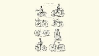 A 19th-century engraving shows early types of cycles, including the Dandy-Horse, the Dublin Velocipede and the Bone-shaker.
