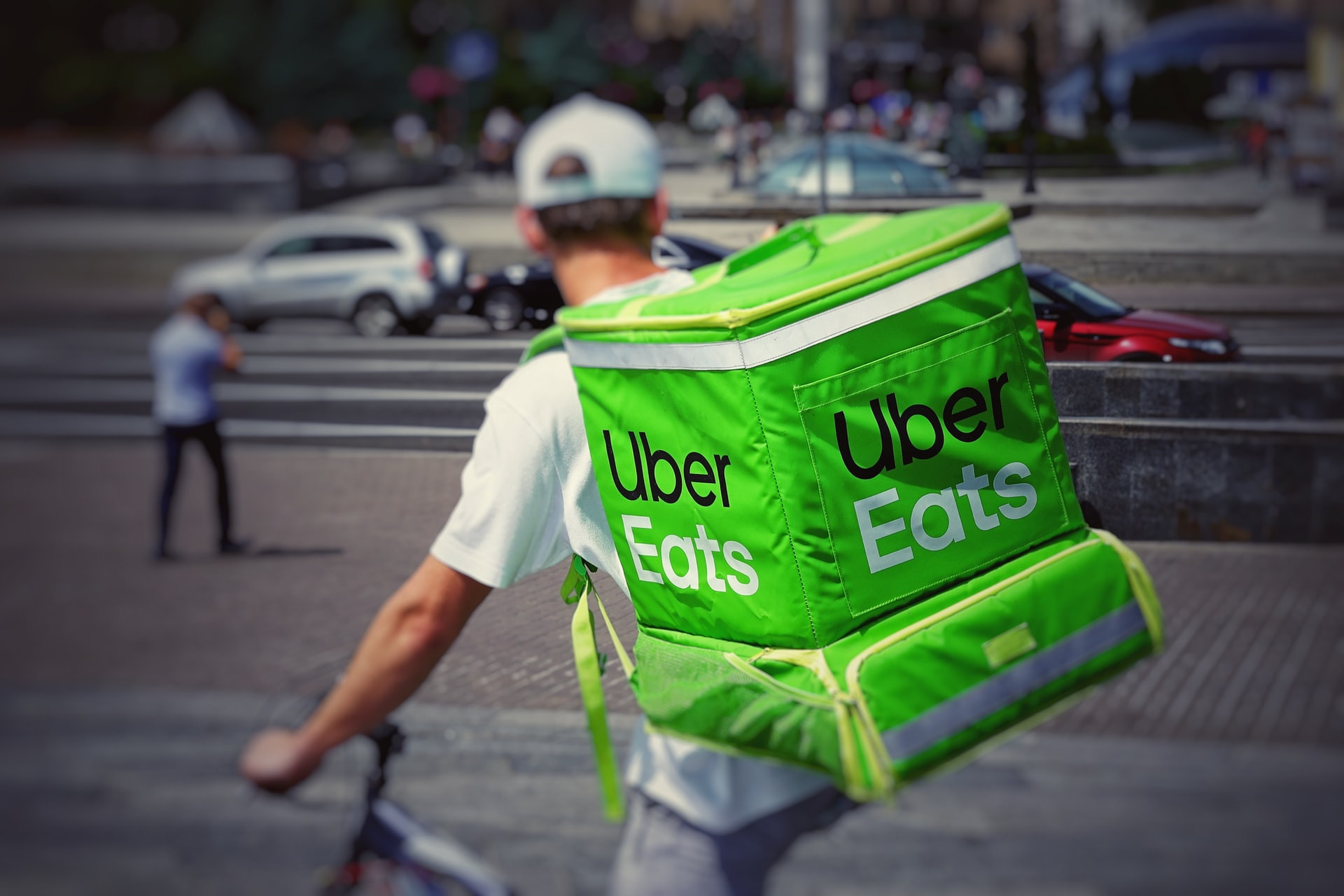 Rider on bicycle delivering food
