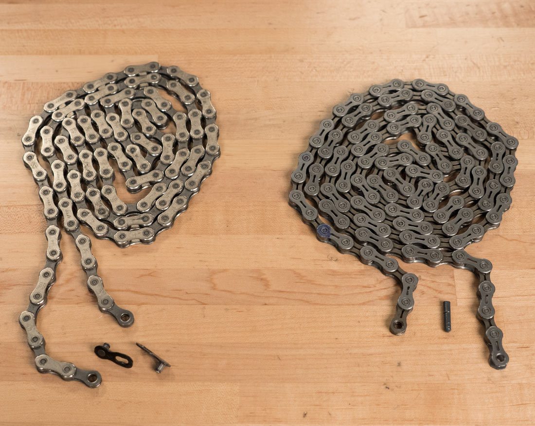 Master link (L) and connecting rivet (R) chains